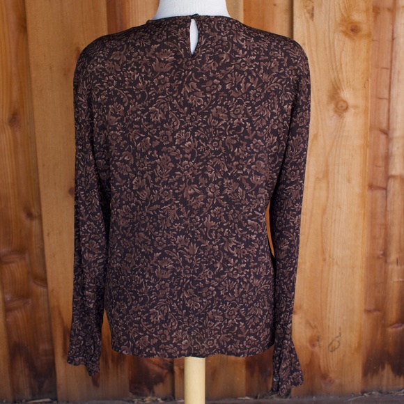 Vintage Jones New York 100% Silk Long Sleeve Brown Patterned Blouse - Picture 12 of 16